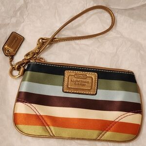 Coach Multicolor Striped Wristlet with Metallic Gold Trim